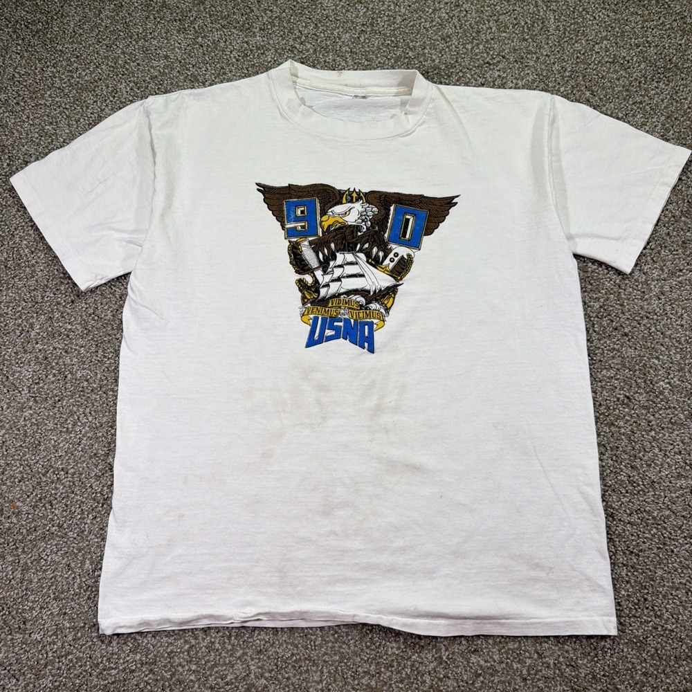 Vintage Us Navy Academy White Tee Size XL 1990 Classic